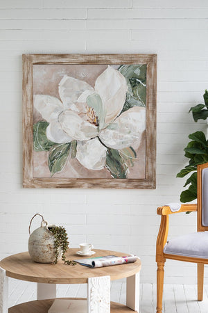 English Elm 39.4x39.4x1.2" Hand-painted Magnolia Canvas Art in Rustic Fir Wood Frame W2078P475437