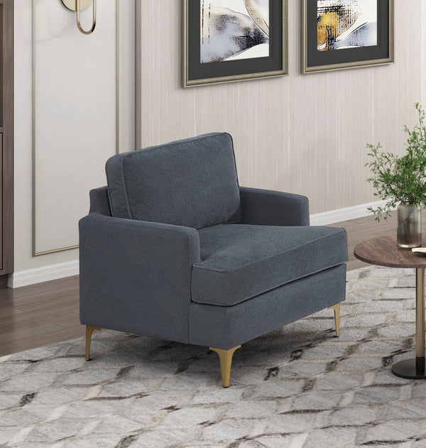 English Elm Modern Comfort Accent Chair with Chenille Upholstery, Brushed Gold Metal Legs, Durable Plywood Frame Dark Gray 29 L x 23 W x 26 H B011P308021