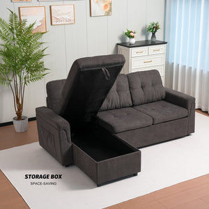 English Elm Upholstered L-Shaped Sleeper Sofa with Reversible Storage, Pull-Out Bed & Breathable Flannel Finish W3138S00001