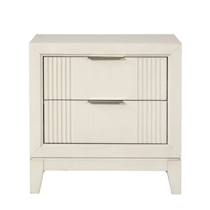 English Elm Transitional Fluted Nightstand Antique White Birch Wood Dovetail Drawers Chrome Pulls B2741P435885