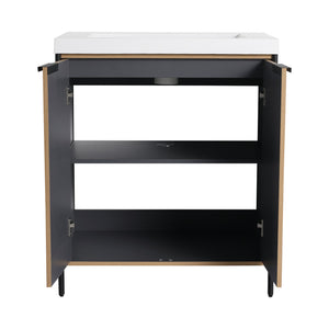 English Elm 30" Modern Freestanding Bathroom Vanity with Resin Sink, Soft-Close Doors, Adjustable Shelf, Durable Plywood Finish Light Coffee W999S00295