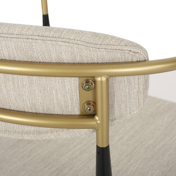 English Elm Counter Stools Set of Two Matte Black Iron Frames Gold Trim Upholstered Seats N771P249370A