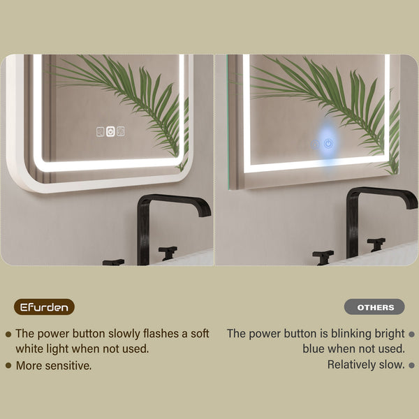 English Elm Bathroom LED Vanity Mirror 36x28 with Anti-Fog, Dimmable 3-Color Temp, Memory Function, Silver Frame T3177P284024