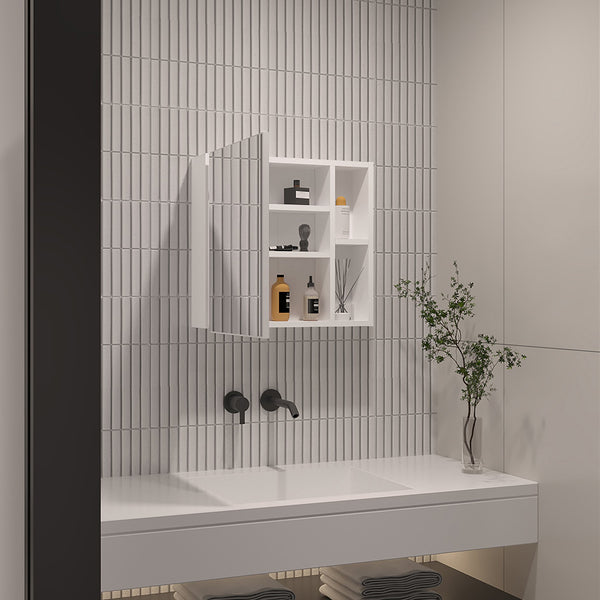English Elm Minsk Modern Medicine Cabinet with Mirror, Two External Shelves, Single Door, Three Interior Shelves White 23 L x 19 W x 5 H B128P148750
