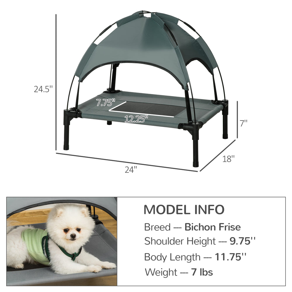 English Elm Pet Elevated Outdoor Dog Cot with Canopy Breathable Mesh and Steel Frame for Small Dogs T3971P384253