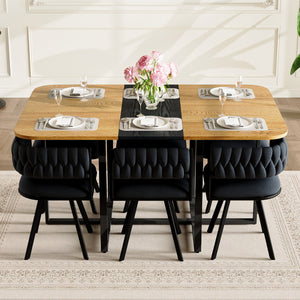 English Elm 7-piece Rectangular Dining Set Faux Marble Velvet Chairs Modern Apartment Table Black,Wood W3875S00130