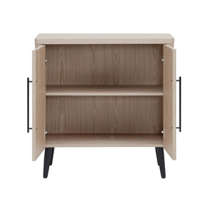 English Elm Jodie Fluted Accent Cabinet with Soft-Close Ribbed Doors, Black Metal Handles & Splayed Legs (31") Oak B365P397881