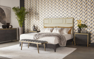 Sunpan Alvaro Dresser - Classic Grey Oak with Six Push-to-Open Drawers & Rustic Bronze Steel Legs, Stylish!