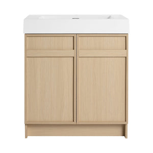 English Elm 30" Modern Freestanding Bathroom Vanity with Thick White Resin Sink, Soft-Close Doors & Adjustable Shelf (Durable) W999P239160