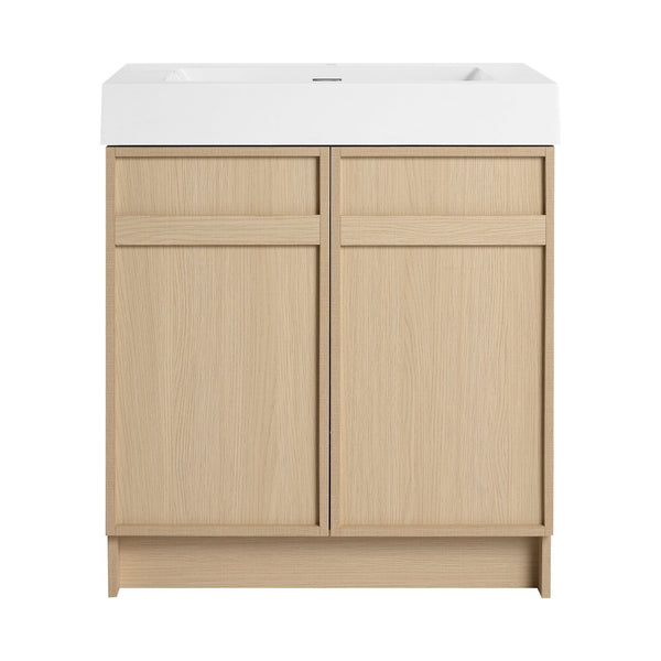 English Elm 30" Modern Freestanding Bathroom Vanity with Thick White Resin Sink, Soft-Close Doors & Adjustable Shelf (Durable) W999P239160