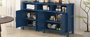 English Elm U_style 59 Inch Sideboard Buffet with Built in Power Outlets Open Cubbies Metal Accents Navy Blue N711P347407V