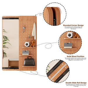 English Elm 47.6 Inch Rubberwood Wall Mirror with Sliding Panel Storage for Bedroom or Entryway W2987P438124