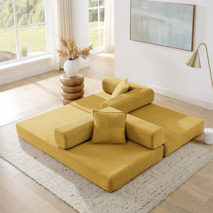 English Elm Modern Modular Sofa Bed Fold-Out Convertible Floor Couch with Removable Backrest, Corduroy Comfort Yellow W1117P312487