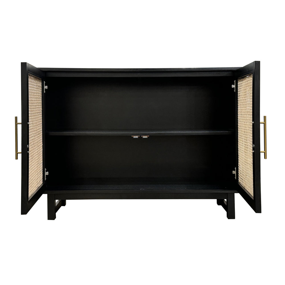 Crestview Collection Transitional Cabinet With Rattan Panels & Gold Accents - Stylish Storage For Modern Living Rooms Black Solid Wood Cvfdr1176