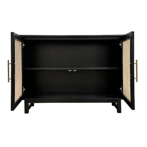 Crestview Collection Transitional Cabinet With Rattan Panels & Gold Accents - Stylish Storage For Modern Living Rooms Black Solid Wood Cvfdr1176