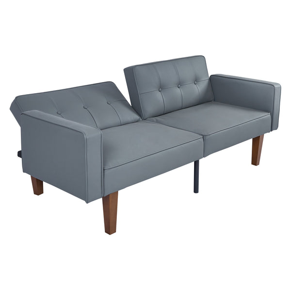 English Elm 2131pu-bk,bright Pu Leather Sofa with Low Profile Design and Industrial Accent Feet Gray W308P182966