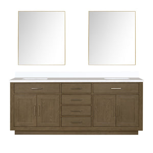 English Elm Grey Oak Double Bath Vanity With Cultured Marble Top & 2 Frameless Mirrors For Stylish Storage Solutions B2731S01551