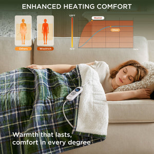 English Elm 1-piece Aztec Heated Throw with 12 Settings Auto Shutoff Soft Ivory Boho Blanket Green Plaid B035P408331