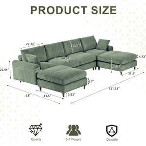 English Elm Modern corduroy modular sectional sofa U‑ or L‑shape convertible oversized seating with storage pockets adjustable headrests Olive Green W2121S00010