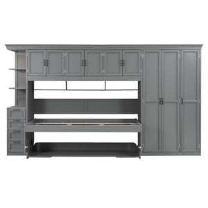 English Elm Twin Murphy Wall Bed with Integrated Desk Wardrobe and Storage Cabinet in White LP000767AAE