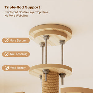 English Elm Floor to Ceiling Tension Mount Cat Tower with Sisal Post Hammock and Wood Condo Cave W3101P384990