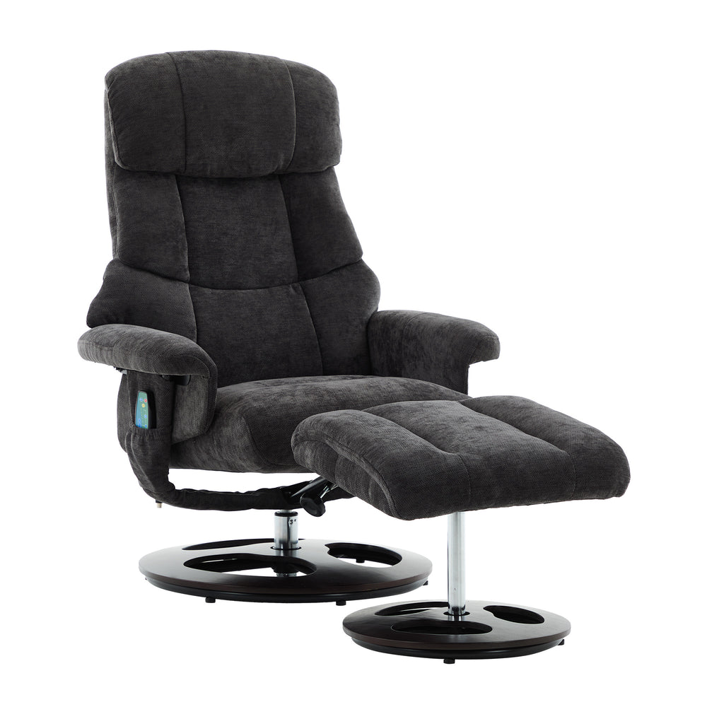 English Elm 010-Recliner Modern Dark Grey Chenille Swivel Lounge with Ottoman, Heated Seat, 5-Point Vibe Massage, 140° Recline, 250lb Capacity W2636P358627