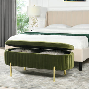 English Elm Jennifer Taylor Home - Chloe Olive Green Storage Bench in Performance Velvet with Flip-Top Compartment and Satin Gold Legs B2719P238527