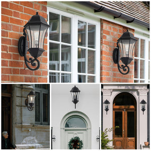 English Elm 27"(h) Black Aluminum Vintage Outdoor Wall Lantern with Dusk Dawn Sensor Bubble Glass W2312P415974