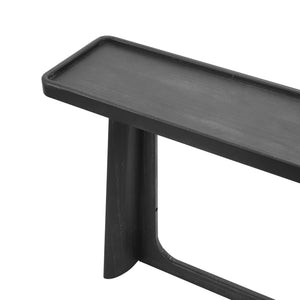 English Elm Farmhouse Console Table Tray Top Trestle Base Distressed Wood Entryway Sofa Black N760P359387B