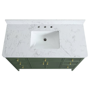 English Elm Fully Assembled 48'' Green Bathroom Vanity With Solid Wood, Engineered Marble Top & Soft-Close Drawers W1826P308982