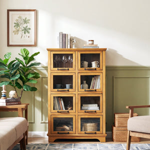 English Elm Modern Glass Front Display Cabinet Solid Wood Frame Antique Bronze Pulls Farmhouse N758P412512N
