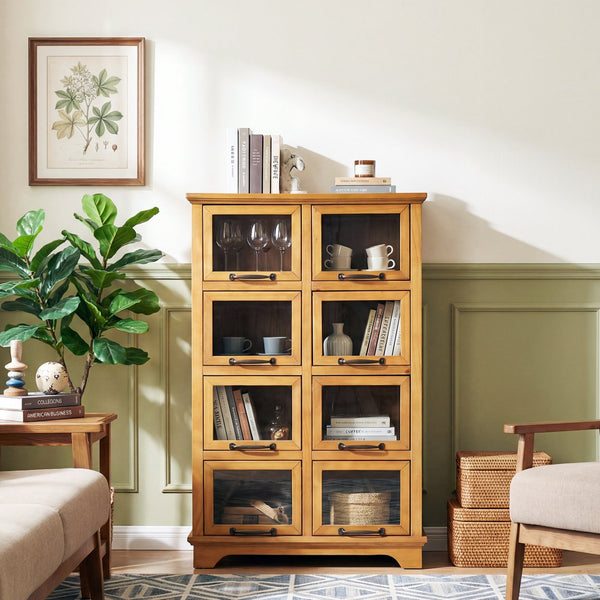 English Elm Modern Glass Front Display Cabinet Solid Wood Frame Antique Bronze Pulls Farmhouse N758P412512N
