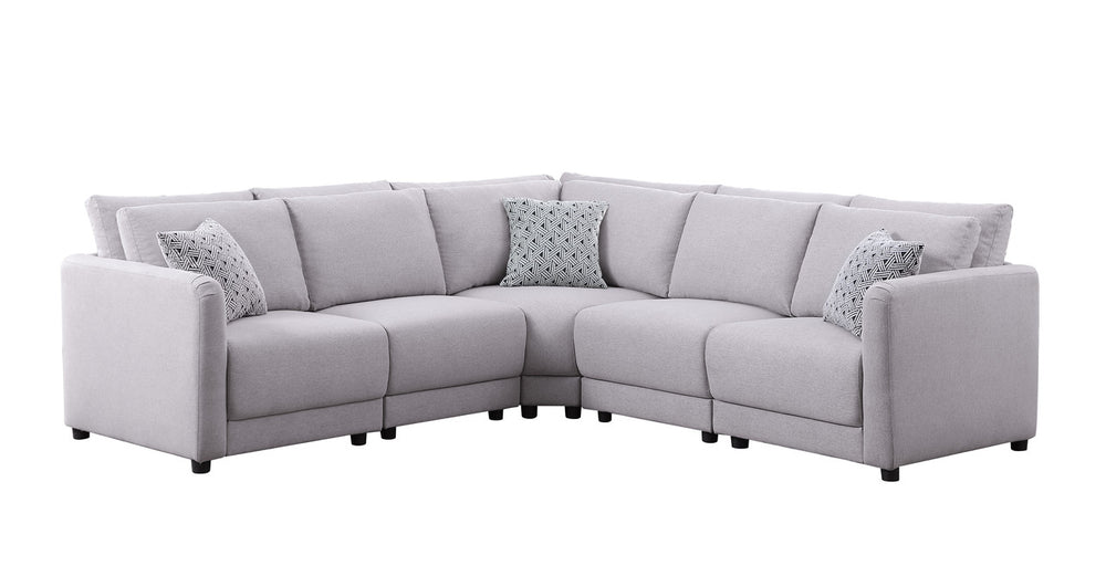 English Elm Fleur Modular Linen Sectional with Reversible Chaise and Coil Spring Seat Support B2749S00098