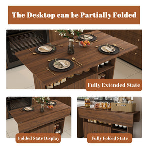 English Elm Multi-functional Folding Desk with Shelved Storage and Casters for Compact Living W2700P437587
