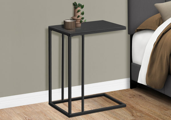 English Elm Accent C-Shaped Side Table with Thick Tempered Glass Top and Sturdy Metal Base for Living Rooms and Offices Black 26 L x 13 W x 5 H B2710P219182