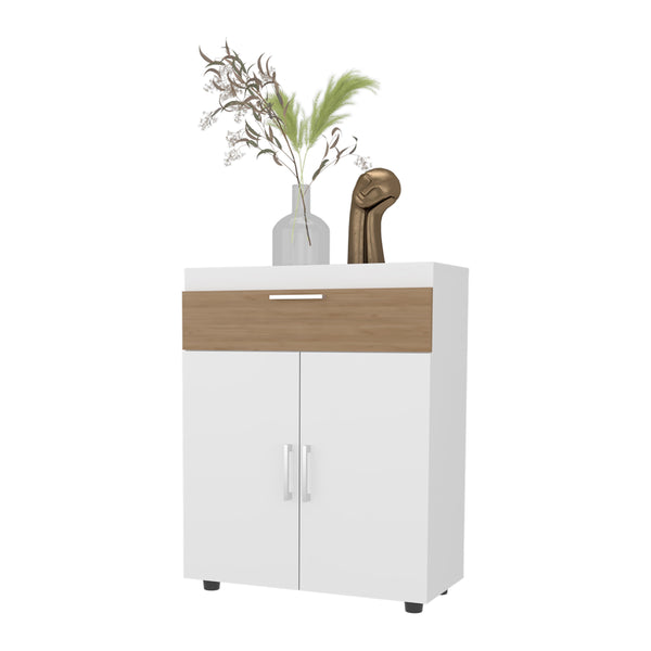 English Elm Pneumatic 3-Door Lift-Up Shoe Rack with 4 Shelves, White & Natural Oak Finish for Organized Entryway B062P323160