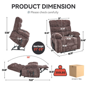 English Elm Lift Power Recliner Chenille Chair Dual Motor Massage Heat 350 Lb Capacity Living Room Brown W3224P288620
