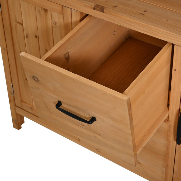English Elm (with Hutch) Topmax Solid Fir Outdoor Potting Bench Station Cabinets Drawers Patio Garden Natural Wood N717P404332A