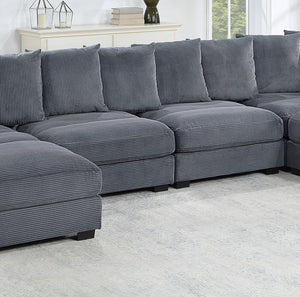 English Elm Contemporary 6-Piece Modular Sectional Set In Dark Gray - Plush Corduroy Couch With Ottomans & Chairs B011S01158