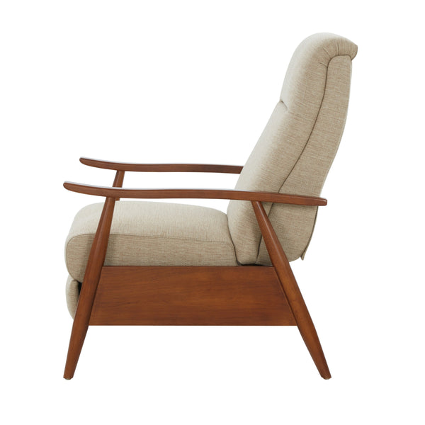 English Elm Tustin Mid-century Push Back Recliner with Chestnut Wood Arms and Performance Fabric Beige B050P429143