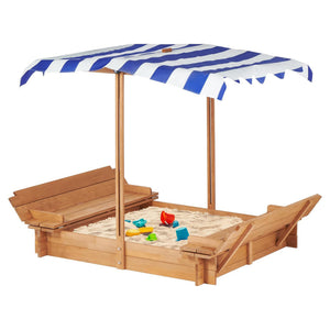 English Elm Kids Cedar Sandbox with Adjustable Canopy Corner Seating Outdoor Backyard Play D720094432