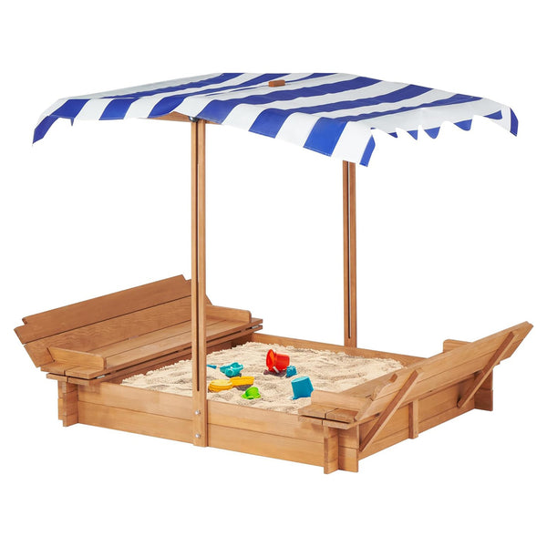 English Elm Kids Cedar Sandbox with Adjustable Canopy Corner Seating Outdoor Backyard Play D720094432