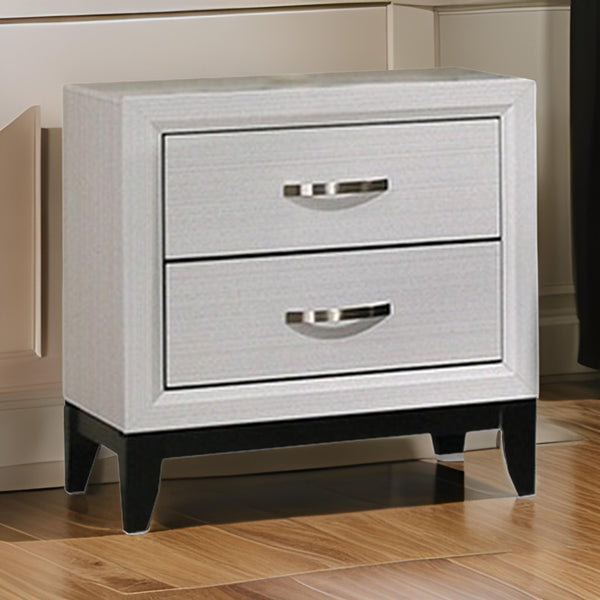 English Elm Nightstand Pearl White Lacquer with Textured Drawers and Clear Acrylic Legs Glam Bedroom B056P416907