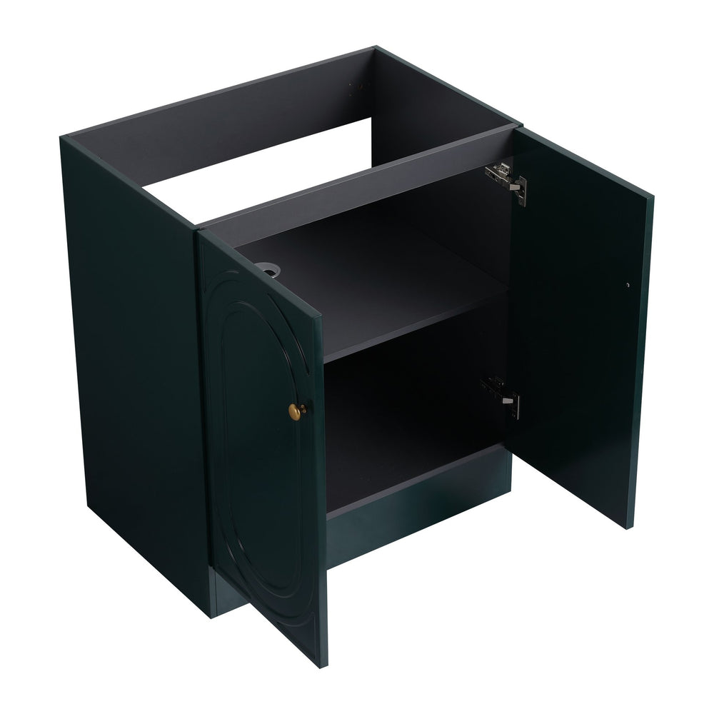 English Elm 30" Modern Freestanding Bathroom Vanity with Integrated Basin, Adjustable Shelf & 3 Metal Handles Dark Green W999P241072