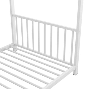 English Elm Twin Metal House Platform Bed with Slat Kit for Kids Sleepovers Sturdy Frame Elegant Silhouette 63.8"H White MF322835AAK