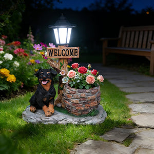 English Elm Labrador Solar Garden Statue with Led Glow and Built-in Succulent Planter Basin W5398P464239
