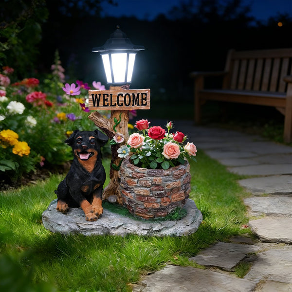 English Elm Labrador Solar Garden Statue with Led Glow and Built-in Succulent Planter Basin W5398P464239