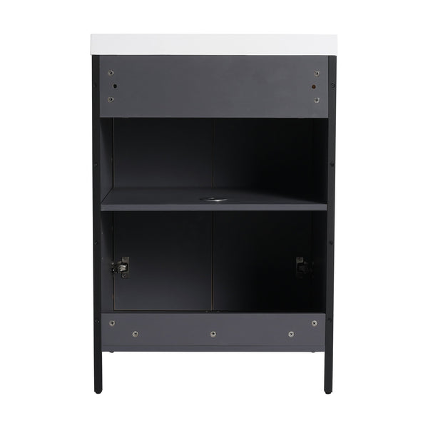 English Elm 24" Freestanding Bathroom Vanity with Resin Integrated Sink, Soft-Close Doors, Adjustable Shelf, Durable Plywood Finish Light Coffee W999S00294