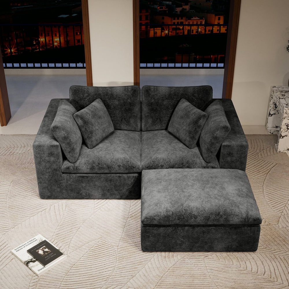 English Elm 78.8*68.9"Modular plush corduroy sectional sofa - No assembly, reversible chaise, space-saving grey comfort W3819S00077
