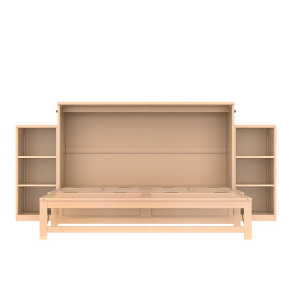 English Elm Queen Murphy Bed With Elegant Golden Finish, Spacious Storage Drawers, And Shelves For Compact Spaces W1580S00258-GIGA